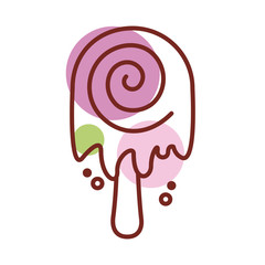 delicious ice cream in stick with spirals line color style icon