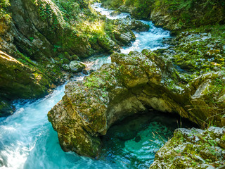 View on the Vintgar Gorge waterfall in Slovenia