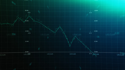 Stock market graph global crisis caused by corona virus SARS-CoV-2, source of COVID-19 pandemic disease. American market index in 2020, industry in recession.
