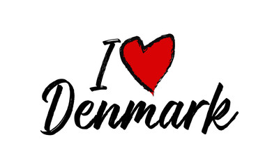 I Love Denmark Creative Cursive Text Typography Template.