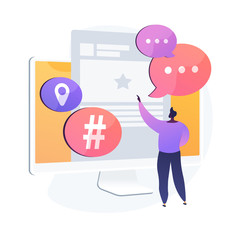 Microblogging platform user. Social media communication, bloggers tool, sharing short messages. Microblogger post sharing, commenting, discussion. Vector isolated concept metaphor illustration