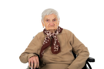 Old depressed lady on isolated