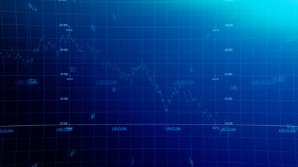 Stock market graph global crisis caused by corona virus SARS-CoV-2, source of COVID-19 pandemic disease. American market index in 2020, industry in recession.