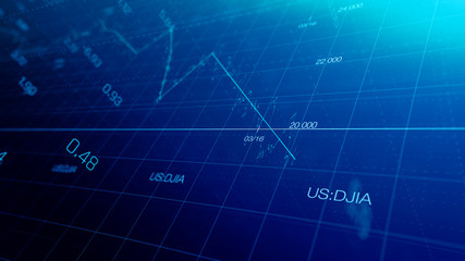 Stock market graph global crisis caused by corona virus SARS-CoV-2, source of COVID-19 pandemic disease. American market index in 2020, industry in recession.