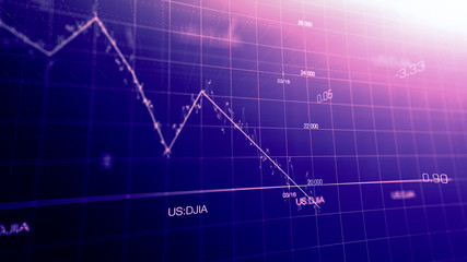 Stock market graph global crisis caused by corona virus SARS-CoV-2, source of COVID-19 pandemic disease. American market index in 2020, industry in recession.