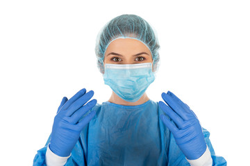 Young female surgeon on isolated