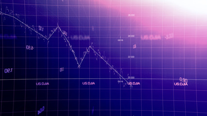 Stock market graph global crisis caused by corona virus SARS-CoV-2, source of COVID-19 pandemic disease. American market index in 2020, industry in recession.
