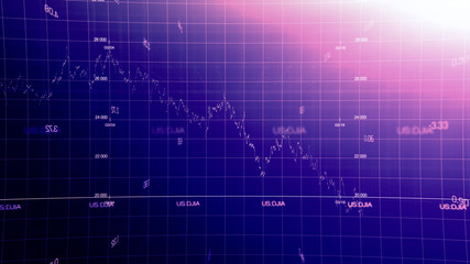 Stock market graph global crisis  couased by corona virus SARS-CoV-2, source of COVID-19 pandemic disease. American market index in march 2020, industry in recession.