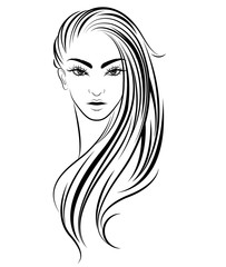 illustration of women long hair style icon, logo women on white background, vector