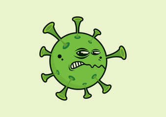 Coronavirus disease COVID-2019 vector. Angry Coronavirus disease cartoon character. COVID-2019 clip art. Green virus vector