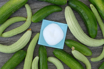 a large amount of natural and organic cucumbers and salt,
