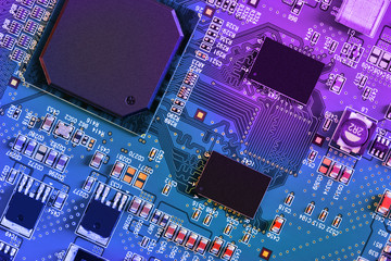 Electronic circuit board close up.