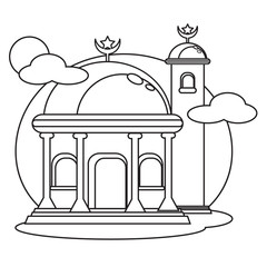 Obraz premium Beautiful Mosque Line Art Black and White