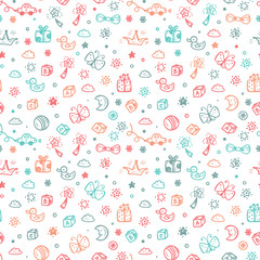 Vector Seamless pattern with doodle Toys. Kids background. Childhood Endless wallpaper