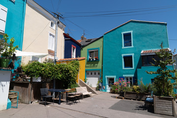 Fototapeta na wymiar Trentemoult village with colorful houses nantes city in France