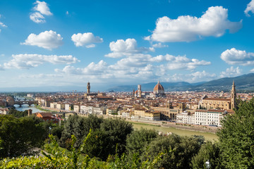 Fototapeta na wymiar Panoramic view of Florence skyline, river Arno and bridges, Italy