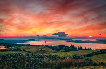 Clyde at Sunset Looking Over Coal Port to Hunterston in the Hazy Distance at Sunset.