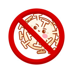 Coronavirus Icon with Red Prohibit Sign, 2019-nCoV Novel Coronavirus Bacteria. No Infection and Stop Coronavirus Concepts. Dangerous Coronavirus Cell in China, Wuhan. Isolated Vector Icon for children