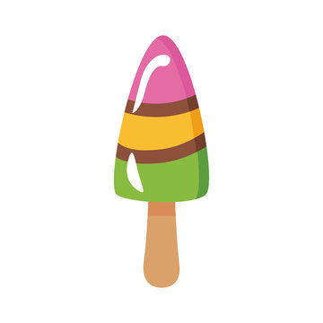 delicious ice cream in stick with flavors lines flat style icon
