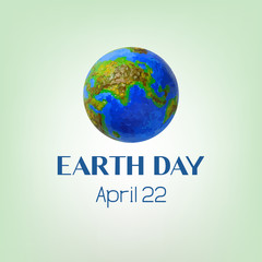 Earth Day greeting card, banner. Globe and date April 22 on a green background.
