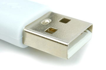 white usb connector isolated on white macro