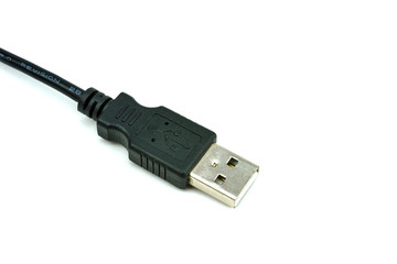 usb f connector with black wire isolated on white