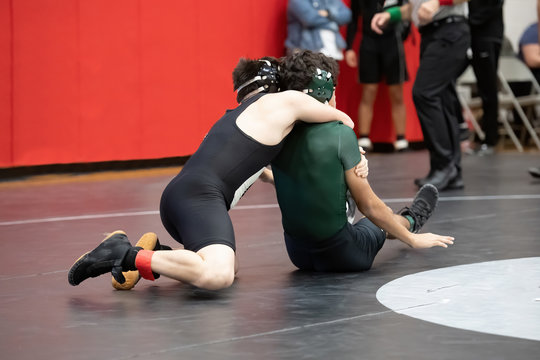 High School boys wrestling in a competitive match