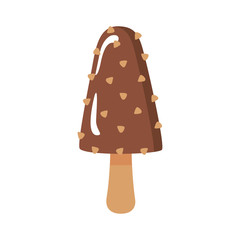 delicious ice cream in stick with chips flat style icon
