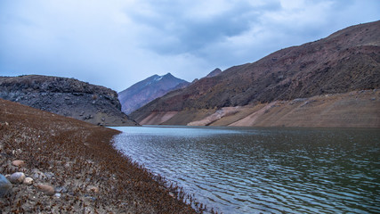 reservoir with mountains