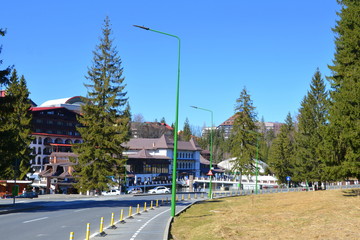 Fototapeta premium Winter and touristic station Poiana Brasov, 12 km from Brasov, a town situated in Transylvania, Romania, in the center of the country