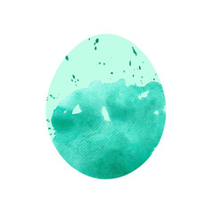 Emerald Easter egg with mint top. Hand drawing watercolor illustration on white background. Picture can be used in greeting cards, posters, flyers, banners, logo, further design etc.