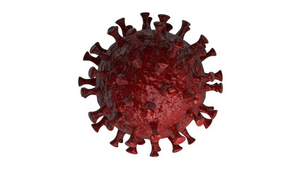 3D rendering of a red coronavirus isolated on a white background. Illustration for medical banners, reports and advertising compositions in Newspapers. Virus bacteria in the center of the image.