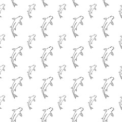 Koi fish seamless pattern. Hand drawing sketch. Black outline on white background. Vector illustration can be used in greeting cards, posters, flyers, banners, logo, further design etc. EPS10