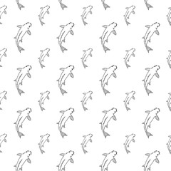 Koi fish seamless pattern. Hand drawing sketch. Black outline on white background. Vector illustration can be used in greeting cards, posters, flyers, banners, logo, further design etc. EPS10