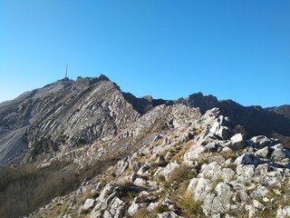 unique panorama of the Apennine mountain range of the Apuan Alps in Tuscany