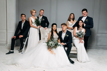 Group wedding photo in the studio