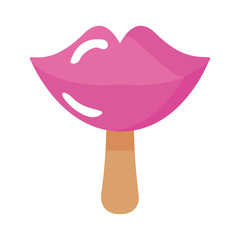 delicious ice cream in stick with lips shape flat style