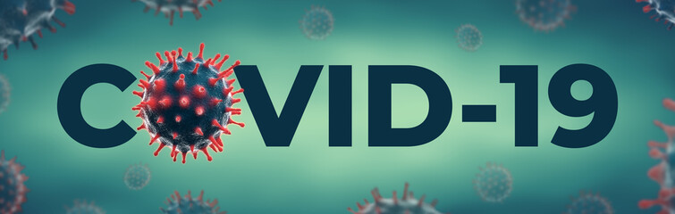 Coronavirus COVID-19 text banner with Corona virus - Microbiology And Virology Concept Image