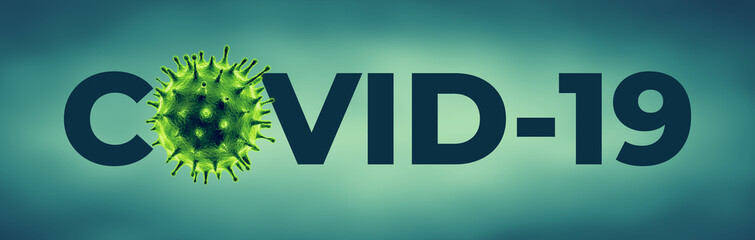 Coronavirus COVID-19 text banner with Corona virus - Microbiology And Virology Concept Image