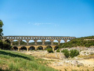 Beautiful arches of Pont Du Gard, a UNESCO World Heritage site.