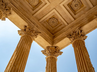 Ceiling view of Maison Carree the restored Roman temple dedicated to 