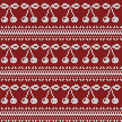 Knitted decorative seamless pattern with cherries and fair isle elements