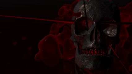 Human skull with dark background. Death, horror, anatomy and halloween symbol. 3d rendering, 3d illustration