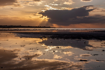 sunset and sun rays at dusk in Margate