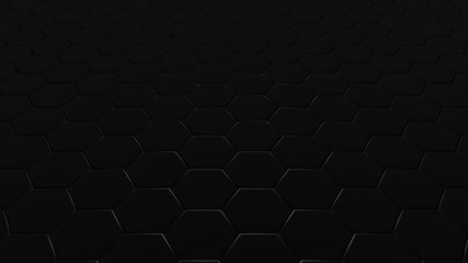 3D rendering of an abstract geometric background, black from a set of hexagons and blurred background. Abstract image for backgrounds, desktop screensavers.
