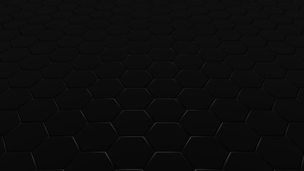 3D rendering of an abstract geometric background, black from a set of hexagons and blurred background. Abstract image for backgrounds, desktop screensavers.