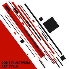 Vector abstract black and red shapes Constructivism Art style design. Geometric figures creates futuristic compostion.