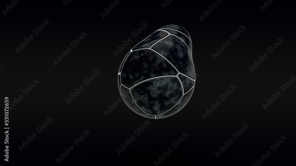 Poster 3d rendering of black marble drops on a dark background. drops of different sizes cut by white lines