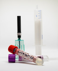 COVID- 19. Corona virus disease. Blood test. Stop dangerous Chinese virus COVID-19.Laboratory sample of blood testing for diagnosis new Corona virus infection.