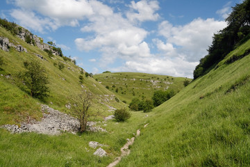 Scenic Lathkill dale, Peak District national park Derbyshire England UK English countryside landscape